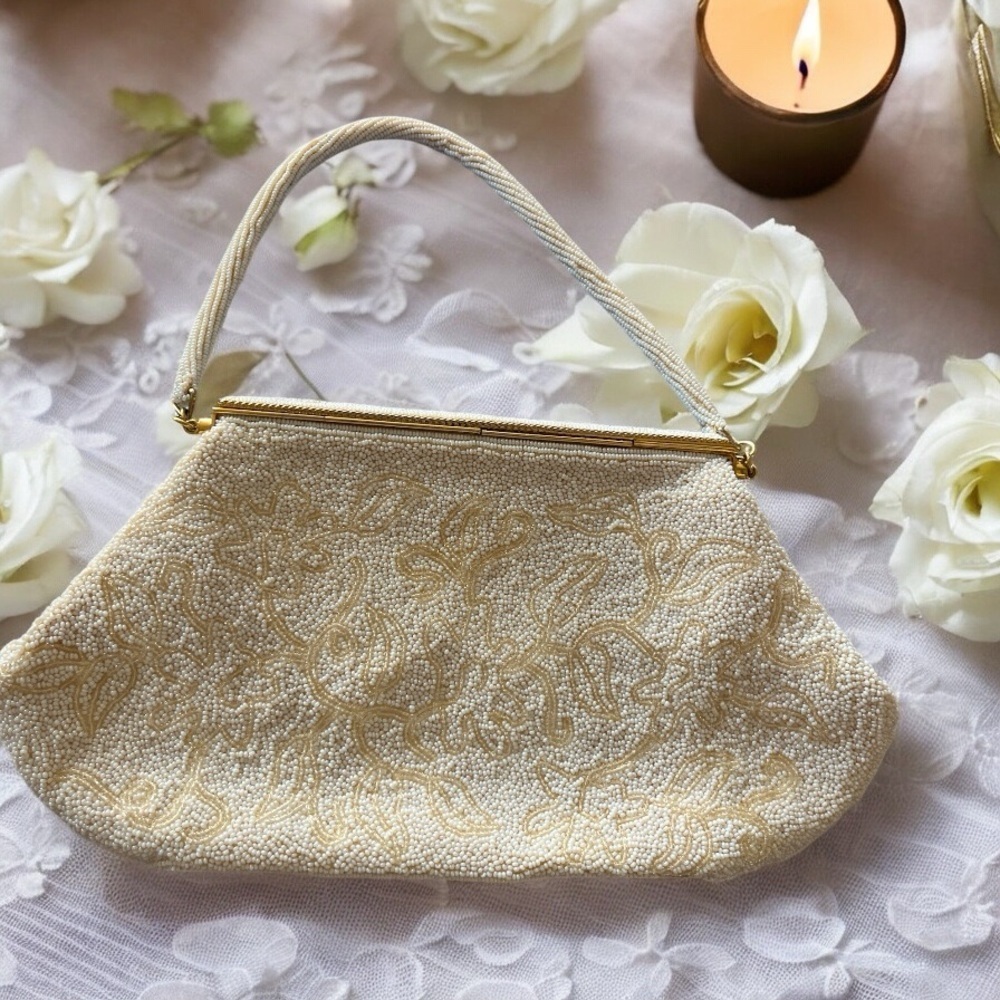 Gorgeous Antique Hand Beaded Hand Purse from the 60’s PERFECT FOR BRIDES